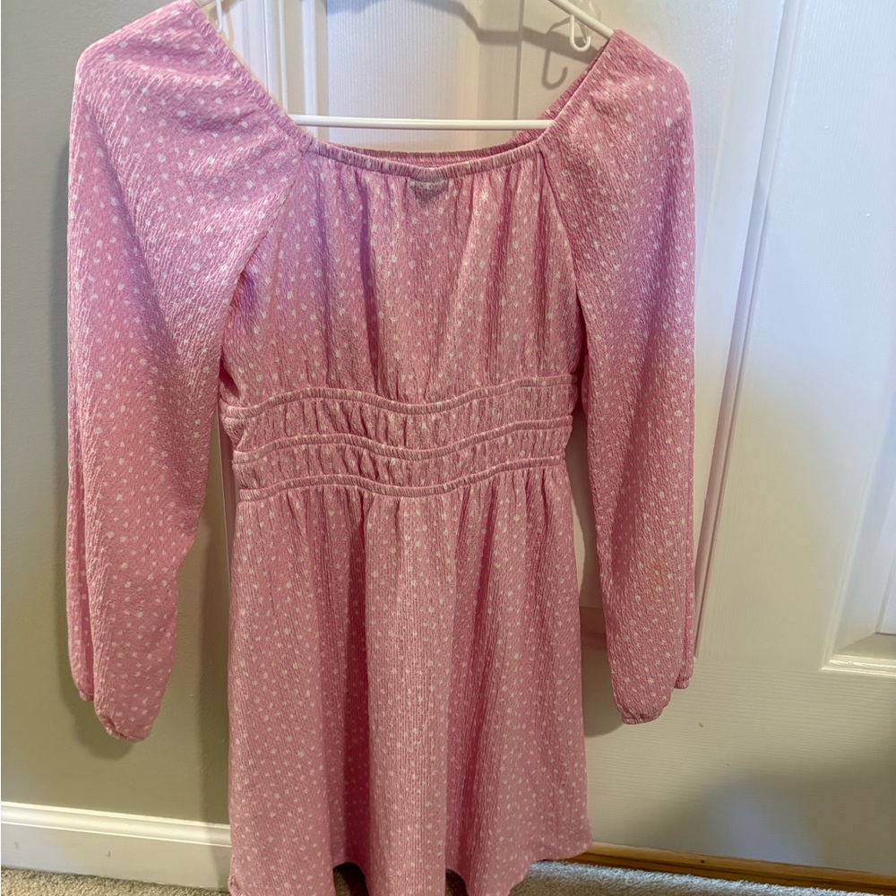 art class Pink Long-Sleeve Casual Dress with Smocked Waist